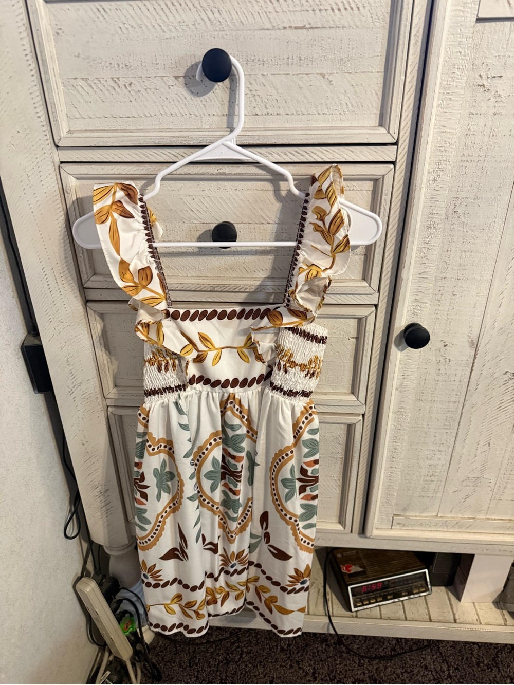 Girls Cream Floral Smocked Sundress
